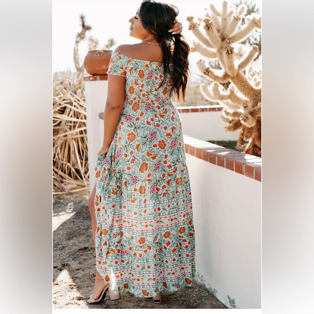 NWT Off the shoulder Floral Maxi Dress (green/multi)